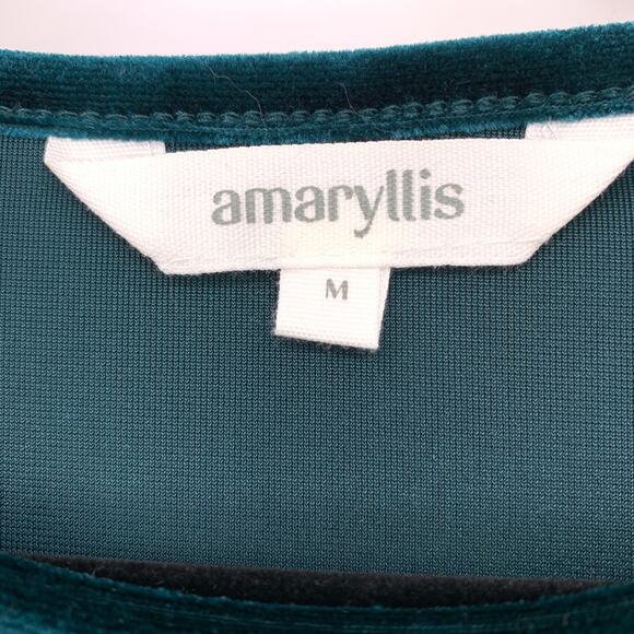 Amaryllis Women's Size M Lightweight Ruffle Short Sleeve Velvet Tee Teal Green - Picture 5 of 7